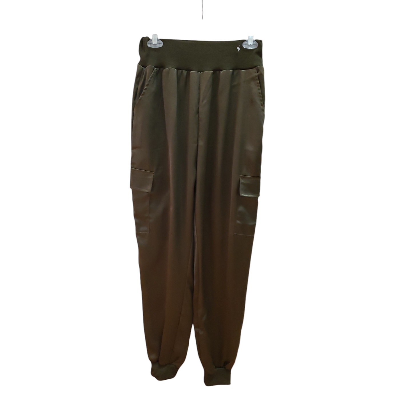 Womens Joggers Size M Olive Green Cargo Pockets Shimmery Casual